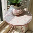 thumbnail image 3 of Outdoor Side Table,14" Round Ceramic Tile Tabletop Accent Table with Metal Frame, Indoor Decorative Plant Stand & End Table for Home,Patio,Garden, 3 of 8