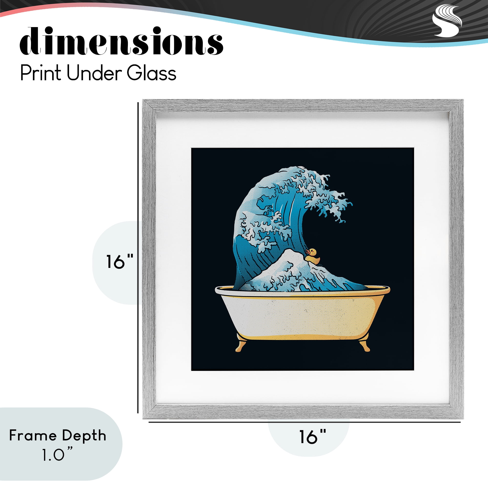 Stupell Industries Bathtub with Kanagawa Wave Gray Framed Print Under Glass, design by Tobe Fonseca