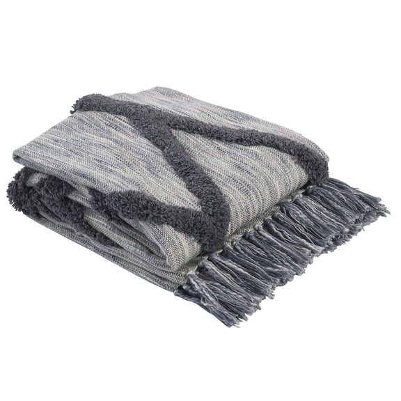 Peppermint Home Diamond Cotton Tufted Throw Blanket, 50"x 70", Grey