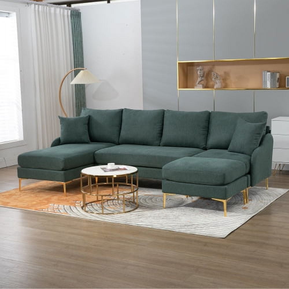 BSHTI110'' Wide Reversible Left or Right Chaise of Sectional Sofa U-Shape Convertible Sofa Couch 4-Seat Couch with Chaise Lounge Upholstered for Living Room,Apartment,Office,Green Polyester Blend