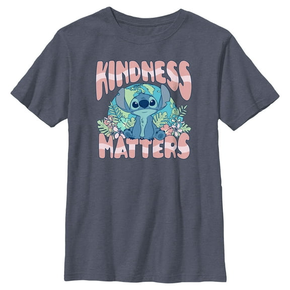 Boy's Lilo & Stitch Kindness matters Stitch  Graphic Tee Navy Blue Heather Medium