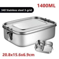 thumbnail image 3 of 1/2/3 Grids 304 Stainless Steel Lunch Box Food Container Bento Box Top Grade Snack Storage Compartment Lunch Box Kitchenware (1200ML 2 Gird), 3 of 7