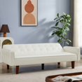 thumbnail image 3 of PU Futon Sofa Couch for Living Room Convertible Faux Leather Upholstered Futon Sleeper Sofa Bed Channel Tufted Bedroom Futons White, 3 of 5