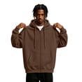 thumbnail image 2 of Mens Zip Up Hoodies Oversized Fleece Long Sleeve Drop Shoulder Hooded Sweatshirt Trendy Vintage Streetwear Brown 2XL, 2 of 9