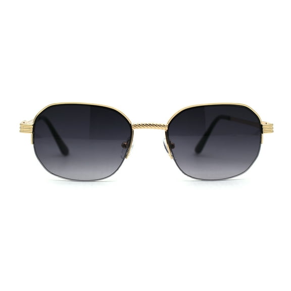 Mens Rectangular Half Rim 90s Gangster Sunglasses Gold Smoke