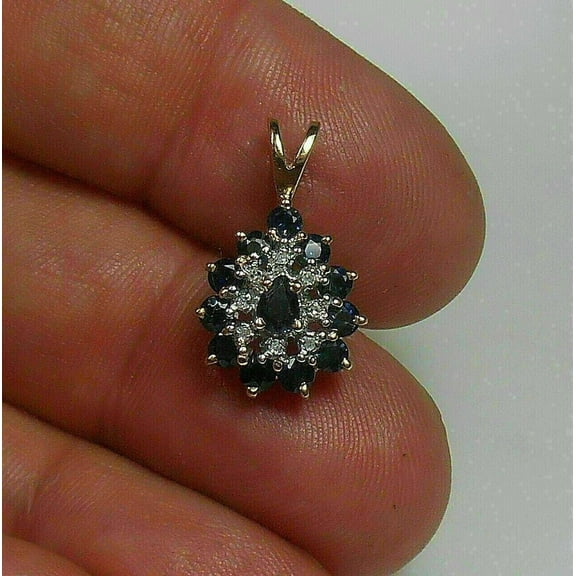 2.20Ct Pear Cut Lab Created Blue Sapphire Charm Pendant 14K Yellow Gold Plated 18''