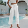 thumbnail image 4 of Dezsed Women's Cotton Linen Summer Palazzo Pants Flowy Wide Leg Trousers Casual Lightweight Loose Beach Pants with Pockets White XXL, 4 of 7
