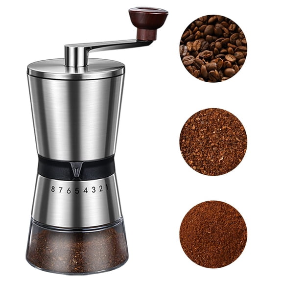 Precision Manual Coffee Grinder Large Capacity for Home Use, 8 Adjustable Coarseness Setting, Ceramic Burr Hand Held Stainless Steel Espresso Bean Mill for Travel Camping, Easy to Clean15*8.5*21.5cm