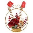 thumbnail image 2 of Cesta de flores de hierro con forma de fruta de la fortuna de Año Nuevo, frutos rojos de acebo, adornos de flores artificiales para el escritorio del hogar para inauguración de la casa, 2 of 4