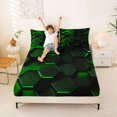thumbnail image 3 of Manfei Green Neon Honeycomb Queen Sheets, Glowing 3D Hexagon Queen Sheet Sets, Black Reversible 4pcs1 Flat Sheet + 1 Fitted Sheet + 2 Pillowcases, 3 of 6