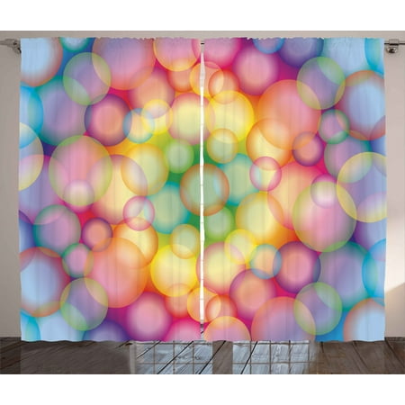 Modern Curtains 2 Panels Set Colorful Hazy Balls Circular Hoops