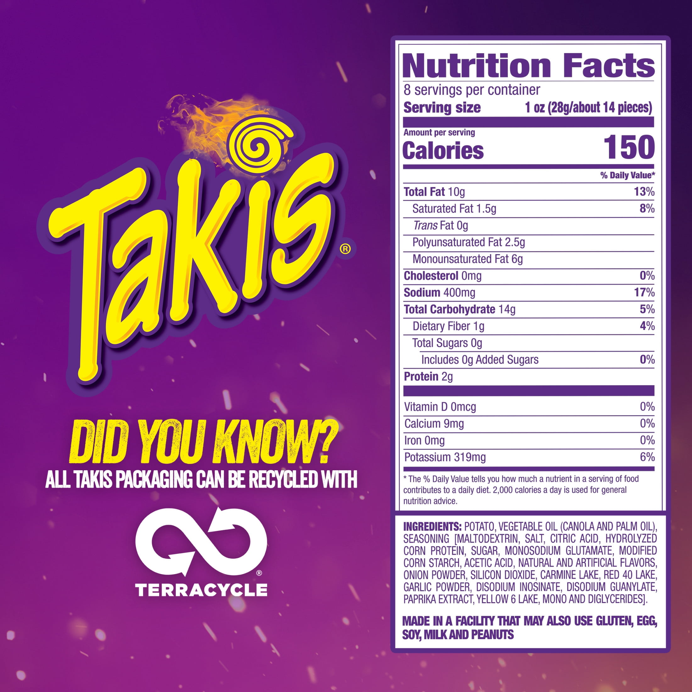 Takis Fuego Waves 8 oz Sharing Size Bag, Hot Chili Pepper & Lime Wavy Potato Chips