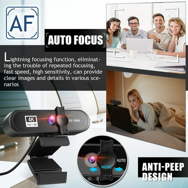 Ruiboury Caméra Web pour Ordinateur à Mise au Point Automatique HD USB en Ligne Caméra PC Réglable avec Microphone Filaire de Remplacement Caméra Web Externe Caméscope Noir 4K