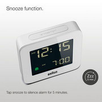 Braun BC09W: Modern White Digital Alarm Clock with Snooze, Negative LCD Display, and Quick Set