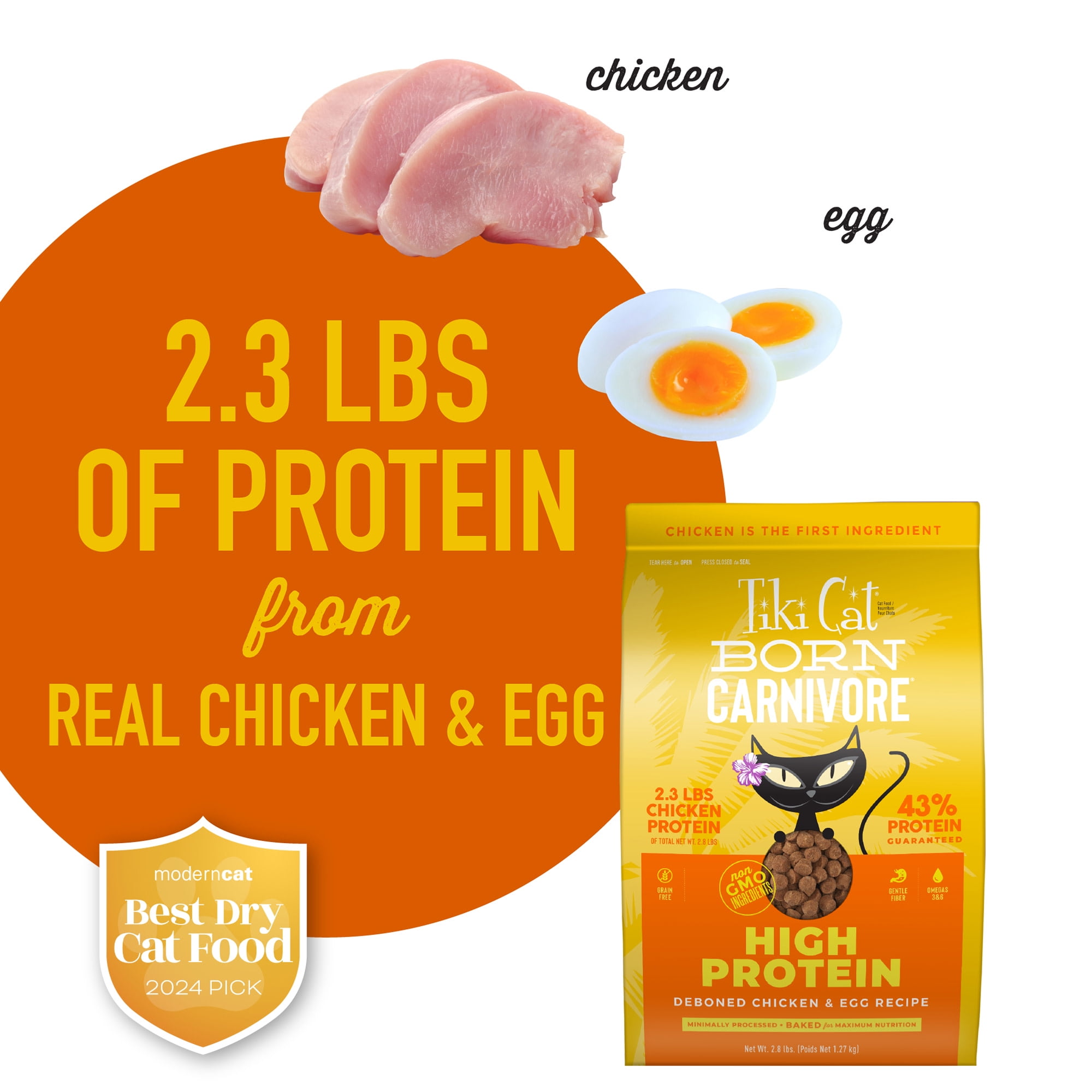 Tiki Cat Born Carnivore High Protein Dry Cat Food, Deboned Chicken & Egg, 2.8 lbs. Bag