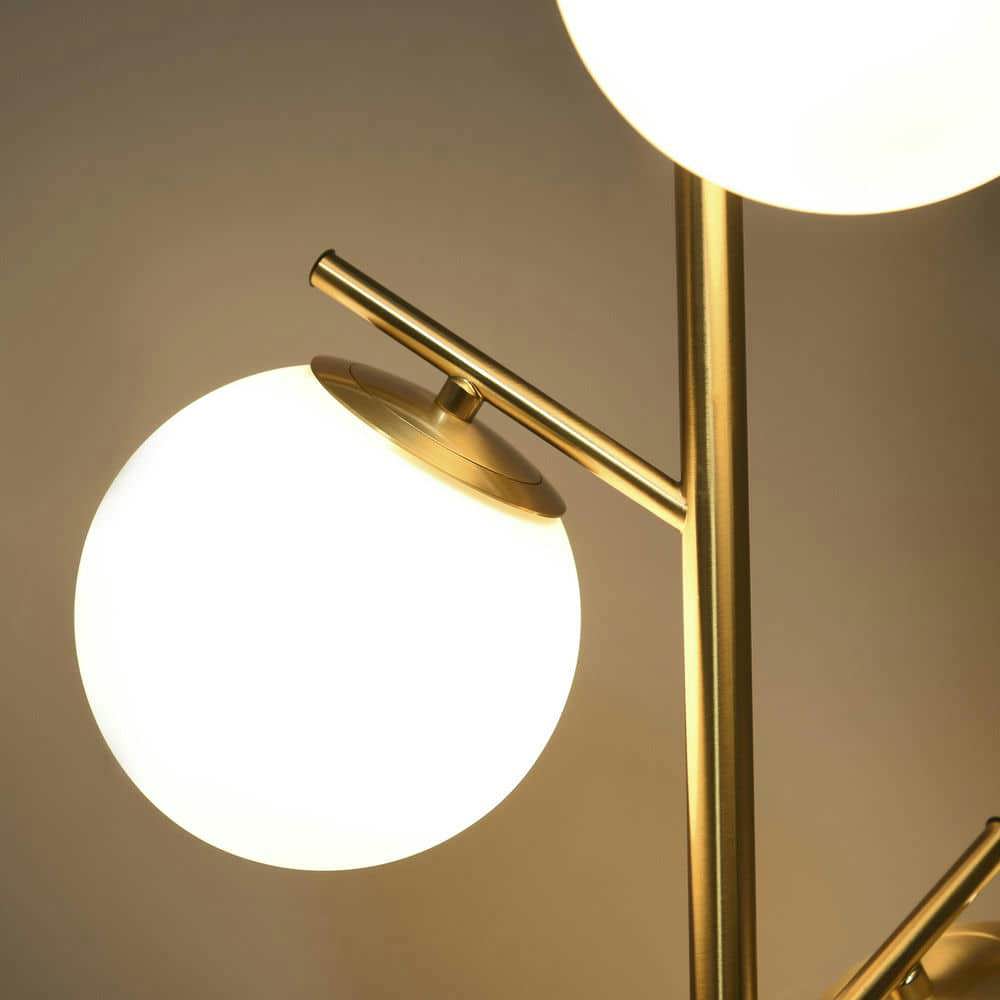 Spaco 10.75"x10.75"x66.5" Modern 3-Light Floor Lamp, Tree Standing Lamp with Globe Lampshades for Indoor as Living Room, Bedroom, Gold