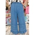 thumbnail image 2 of I AM A FASHION JUNKY Dusk Blue Ruffled Hem Wide Leg Chambray Pants, 2 of 11