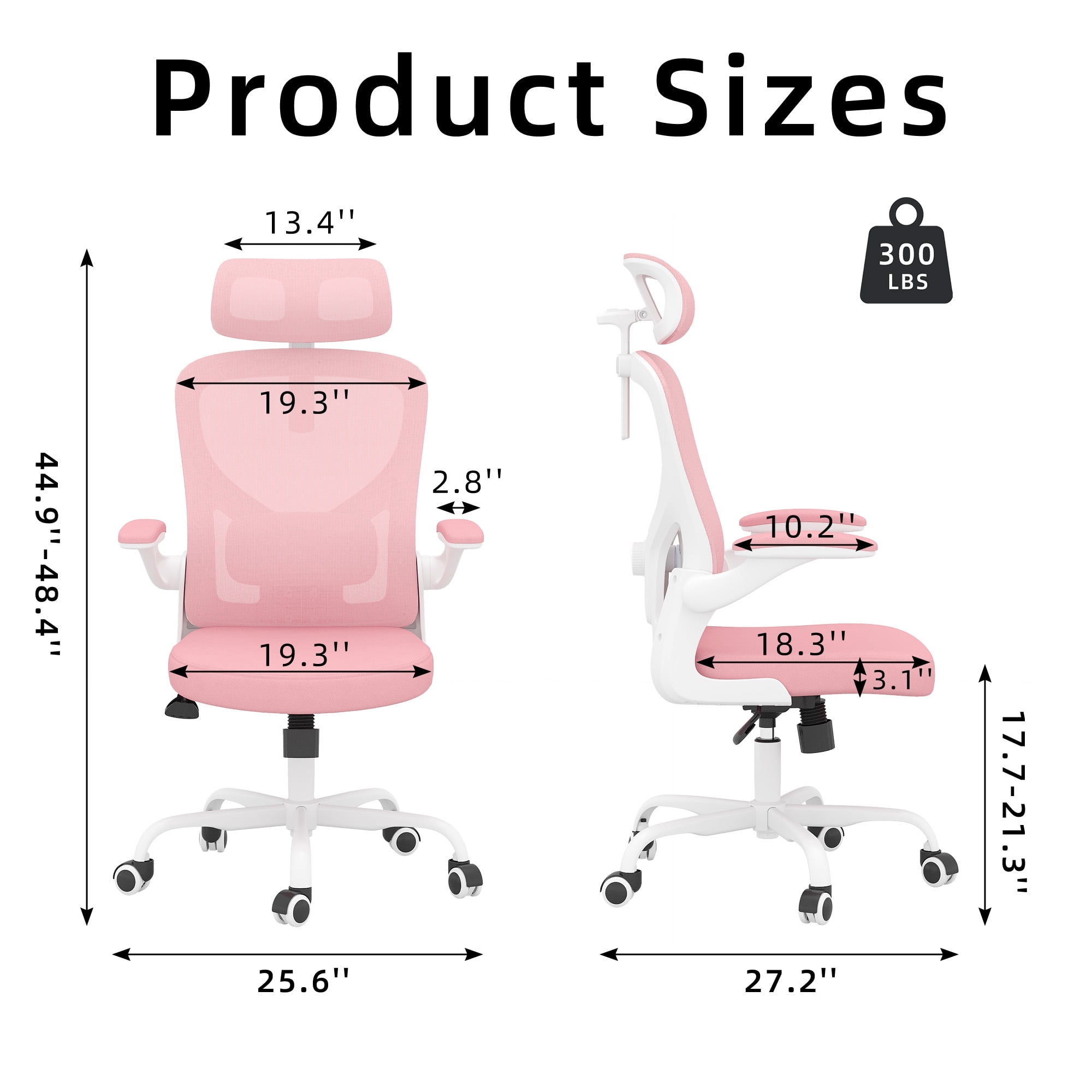 MAYEERTY Ergonomic Home Office Chair with Lumbar Support, Flip-Up Armrests, Headrest for Work & Study,Pink