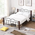 thumbnail image 2 of Full Size Bed Frame, Heavy Duty Platform Bed Frame with Metal Headboard and Footboard, Wooden Legs, Bedroom Mattress Foundation Platform Base Bed Frame, No Box Spring Needed, Brown, Q19541, 2 of 10