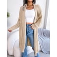 thumbnail image 3 of Women's Apricot Long Sleeve Open Front Knit Cardigan, Soft Warm Acrylic Fiber Solid Color Sweater Coat, Size L, 3 of 8