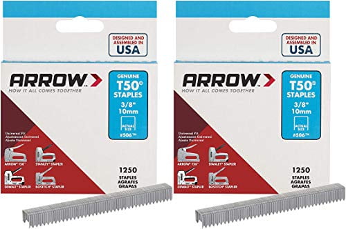 Arrow Fastener 506 Genuine T50 3/8-Inch Staples, 1250-Pack - 2 Pack