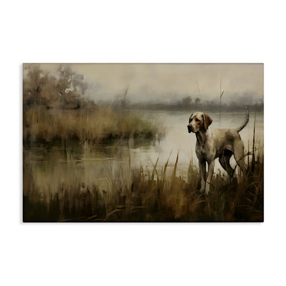 Stupell Industries Hunting Dog in Nature Landscape Painting Gallery Wrapped Canvas Art Print Wall Art, 24 x 16