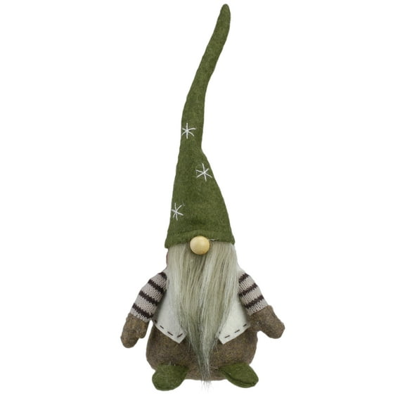 Northlight Sitting Gnome with Pointy Snowflake Hat Christmas Figure - 12" - Green and Brown