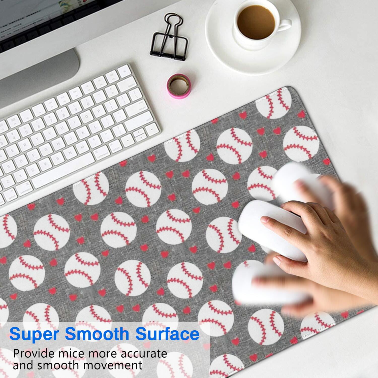 Long Mouse Pads for Desk,Baseballs and Love Desk Mats on Top Of Desks, Desk Mouse Pad Extra Large with 3mm Non-Slip Base and Stitched Edge for Gaming,Office,Work,Home 31.5"x15.7"
