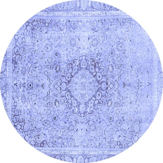 Ahgly Company Machine Washable Indoor Round Abstract Blue Modern Area Rugs, 4' Round