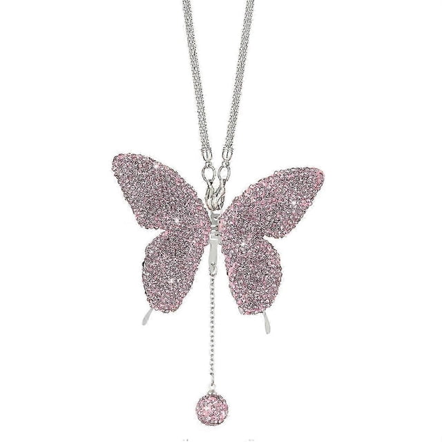 Elegant Faux Crystal Butterfly Car Mirror Charm, Rearview Pendant Decor Accessory
