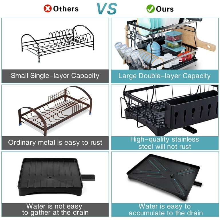  Elerator Dish Drying Racks for Kitchen Counter, Large 2 Tier  Dish Rack with Drainboard, Rust-Proof Metal Dish Drainers with Detachable  Cup Holder, Cutlery Holder, Cutting Board Holder.