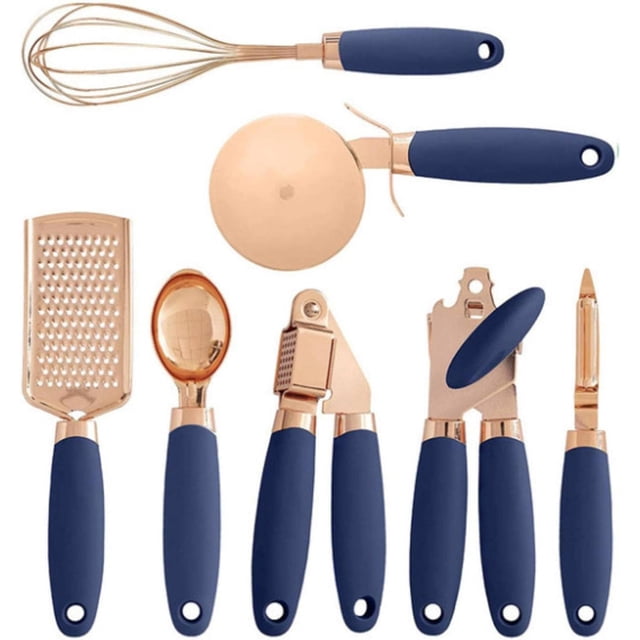 7 Pc Kitchen Gadget Set Copper Coated Stainless Steel Utensils Soft Touch Black Handles Kitchenware Set Kitchen Utensils(Pink) (Black