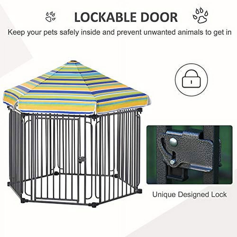 Pawhut Heavy-duty Pet Playpen Kennel with Door & Removable Cover 6 Panels for Small & Medium Sized Dogs for Indoor &Outdoor Use, Black