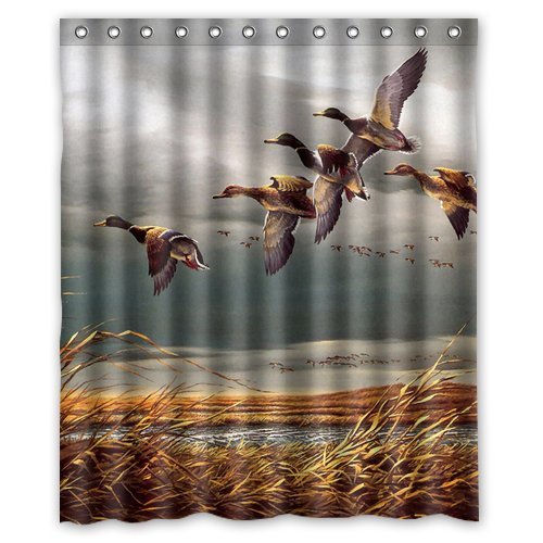 GreenDecor Mallard Ducks Fly In Sky Waterproof Shower Curtain Set with