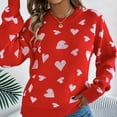 thumbnail image 4 of Women 2024 Fall Sweater Hearts Printed Crew Neck Long Sleeve Lightweight Knit Pullover Sweater Tops Casual Loose Fit Blouse, 4 of 6