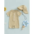 thumbnail image 5 of WIBACKER 0-3T Toddler Baby Boys Seersucker Short Sleeve One Piece Rash Guard Swimsuit Zipper Bathing Suit Swimwear with Hat, 5 of 9