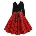 thumbnail image 2 of SwiftWear Women's Retro Polka Dots V-Neck Long Sleeve Dress with Bow Tie & Pleated Skirt - Casual Elastic Waist Midi Dresses​, 2 of 7