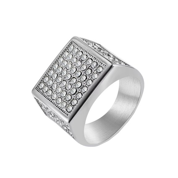 HIJONES Men Women's Diamond Stainless Steel Rings Vintage Retro Punk Personalized Band Ring Jewelry Silver Size 12