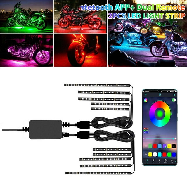 Motorcycle LED Light Strip Kit 12V Waterproof - Flexible Neon Glow Lights for Bicycle, ATV, Car, Multi-Color Modes, Easy Installation with Adhesive Tape, Durable Vehicle Accent Lighting