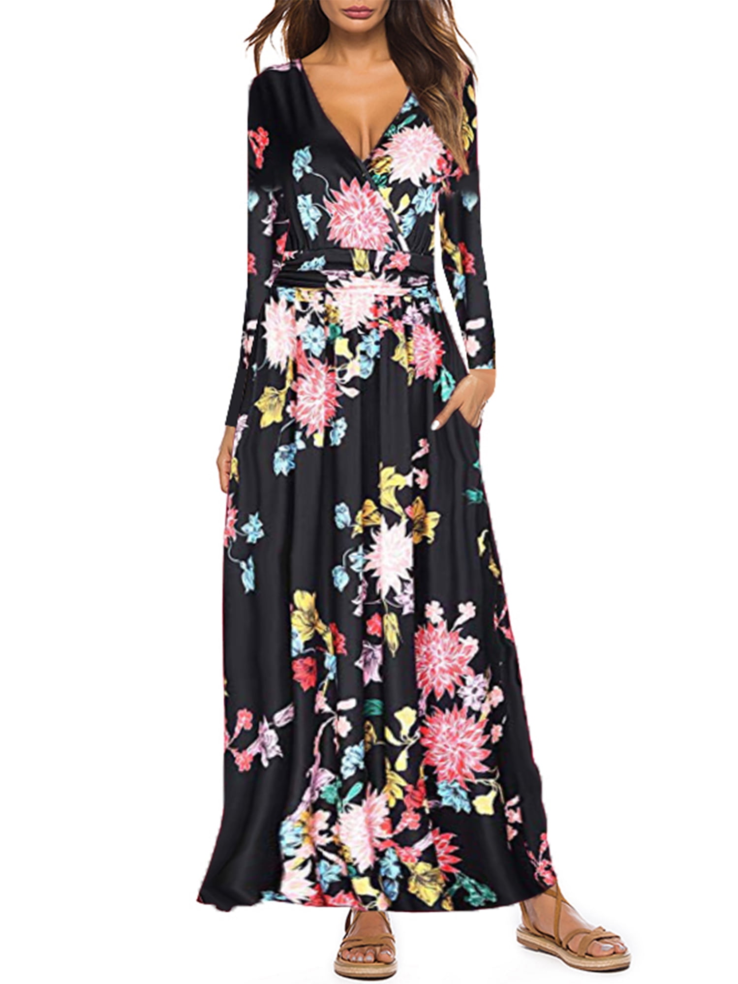 sexy v neck long sleeves maxi dress