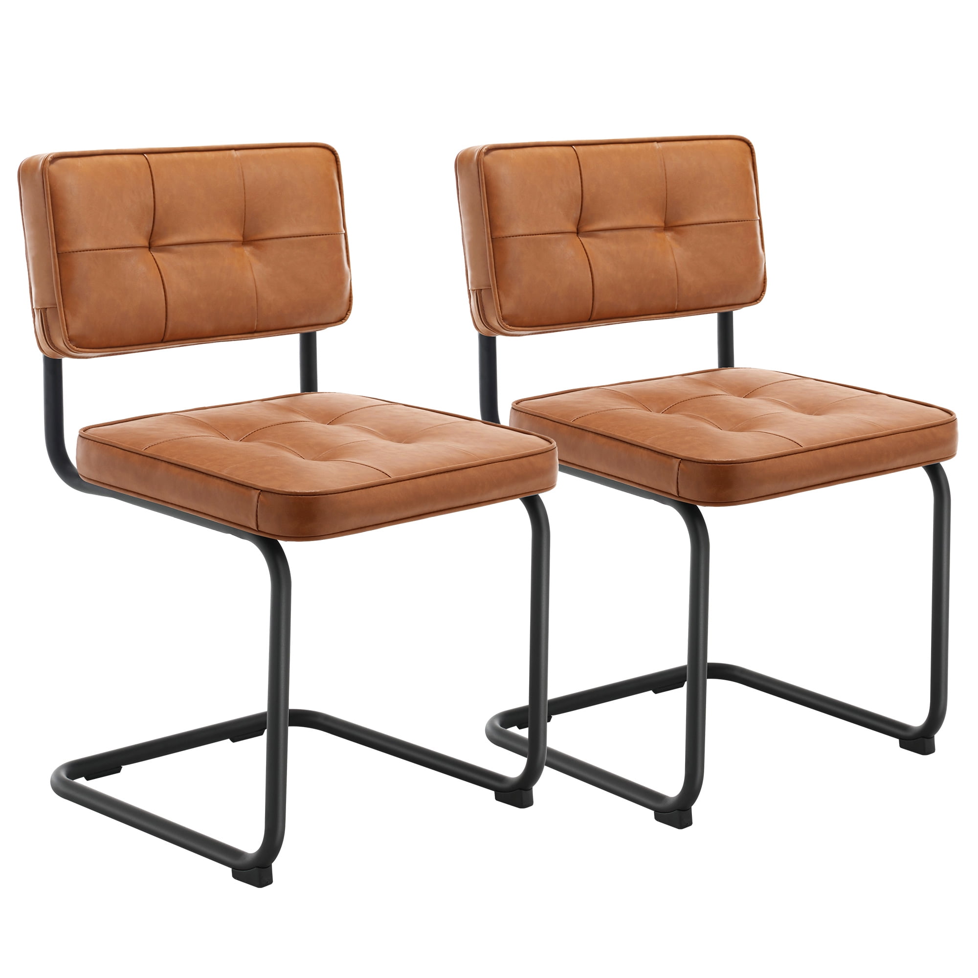 ONEVOG 19.3'' Mid-Century Modern Dining Chairs Set of 2, Faux Leather Cantilever Kitchen Chairs with Matt Black Legs for Kitchen Dining room, Brown