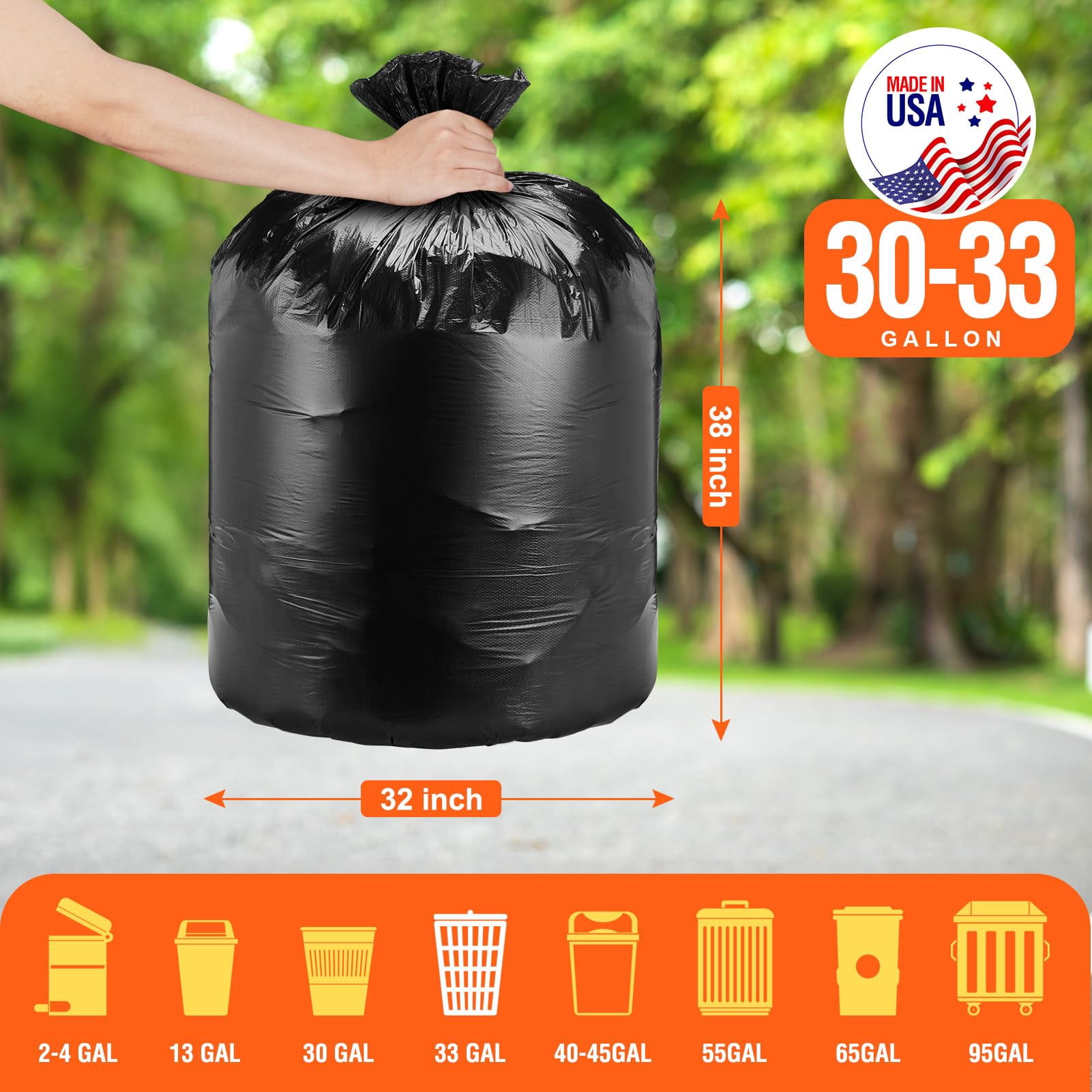Cozymood 33 Gallon Trash Bags, 100 Count Heavy Duty Garbage Bags, Garbage Can Liners Outdoor Indoor, 0.9 Mil, Black