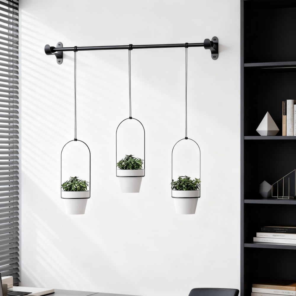 1 Set Adjustable Hanging Planters - Metal Wall Mounted Plant Holder with 3 Plastic Planter Pots for Indoor Herb Garden, Herb Planter Indoor, Balcony Planters & Window Plant Hanger