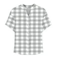 thumbnail image 4 of Women's Button Down Shirts Plaid Fold Short Sleeve Casual Tops V Neck Business Summer T Shirts Trendy Dressy Blouses, 4 of 5