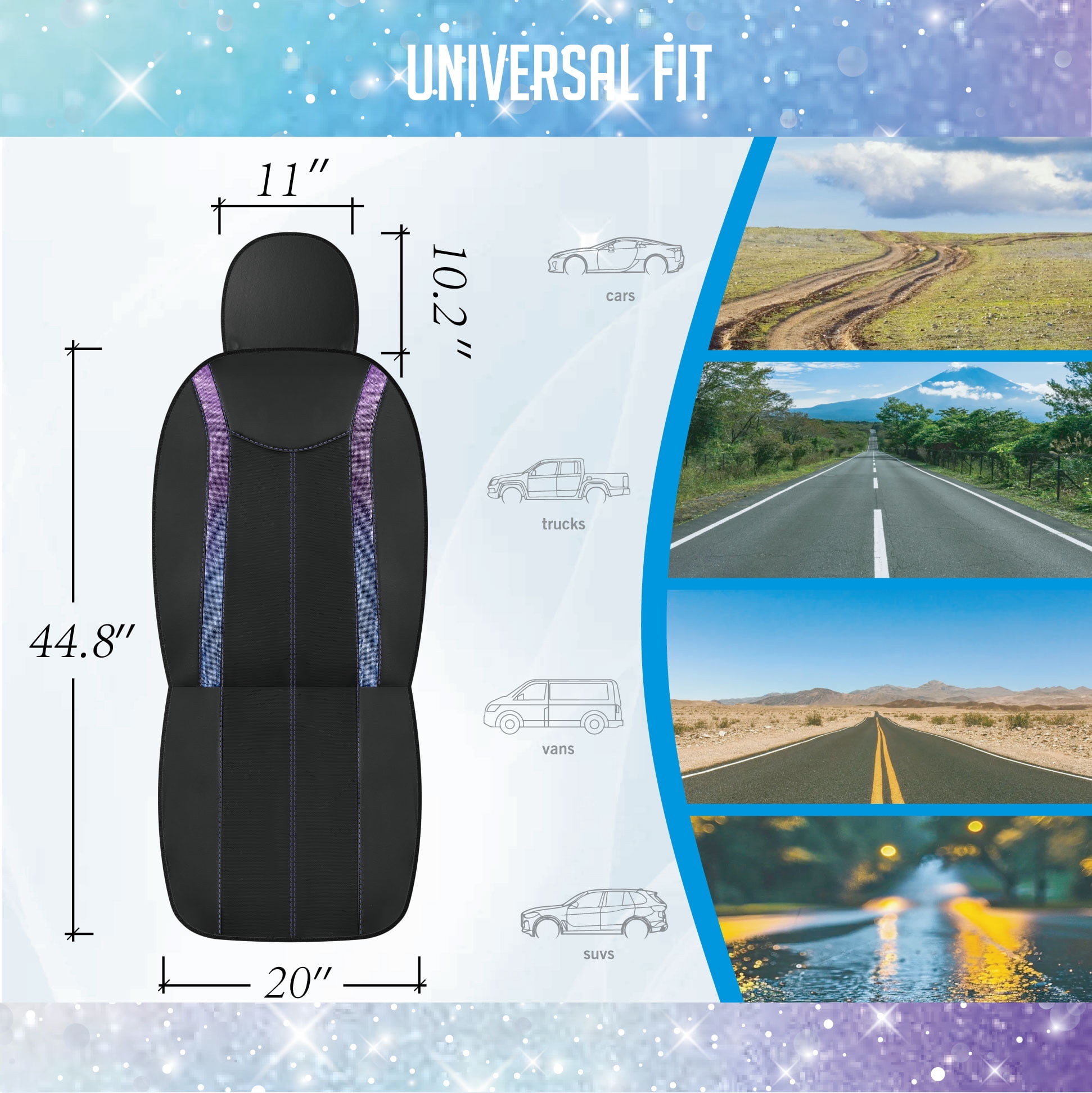 Auto Drive Diamond Leather Car Seat Cover,Luxury Bling Crystal Design,Universal Fit for Cars,SUVs Purple Blue