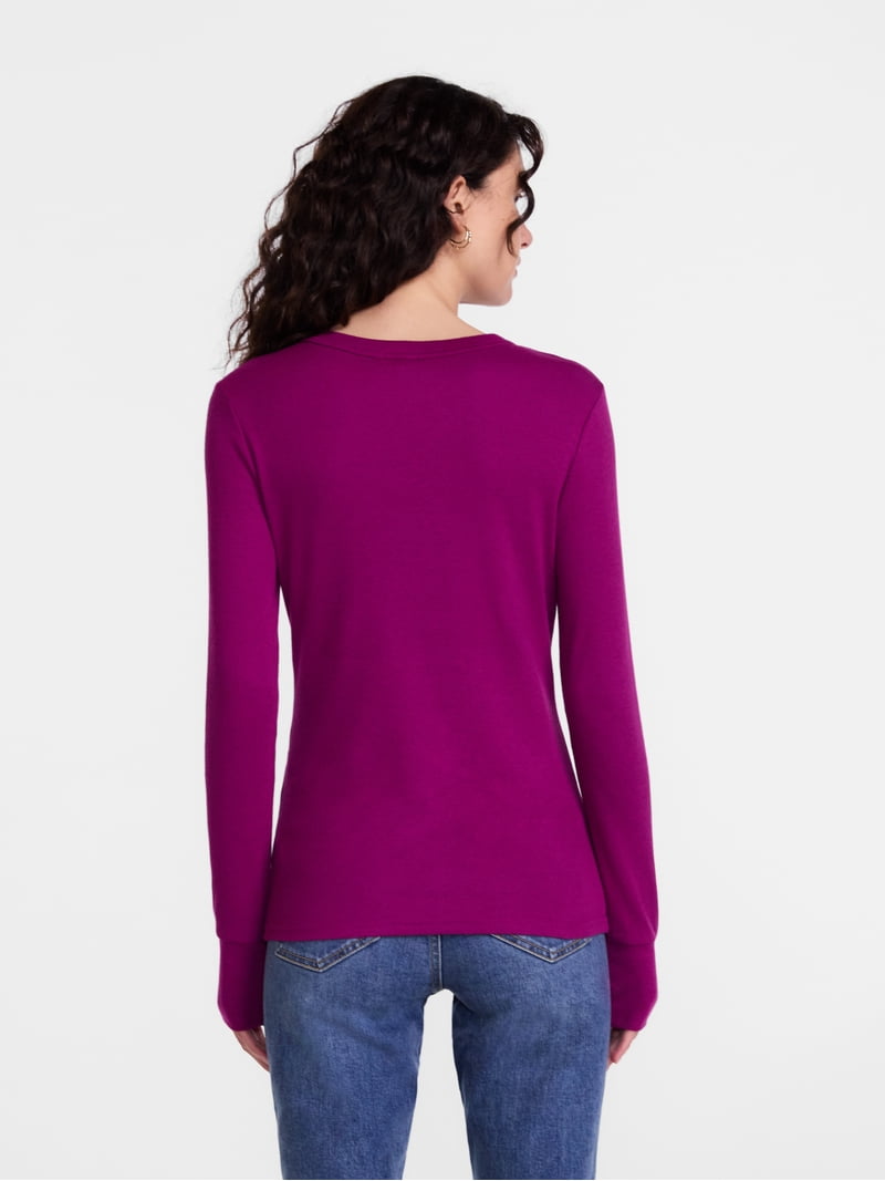 Scenario Women's and Women's Plus Rib Tee with Long Sleeves, Sizes
