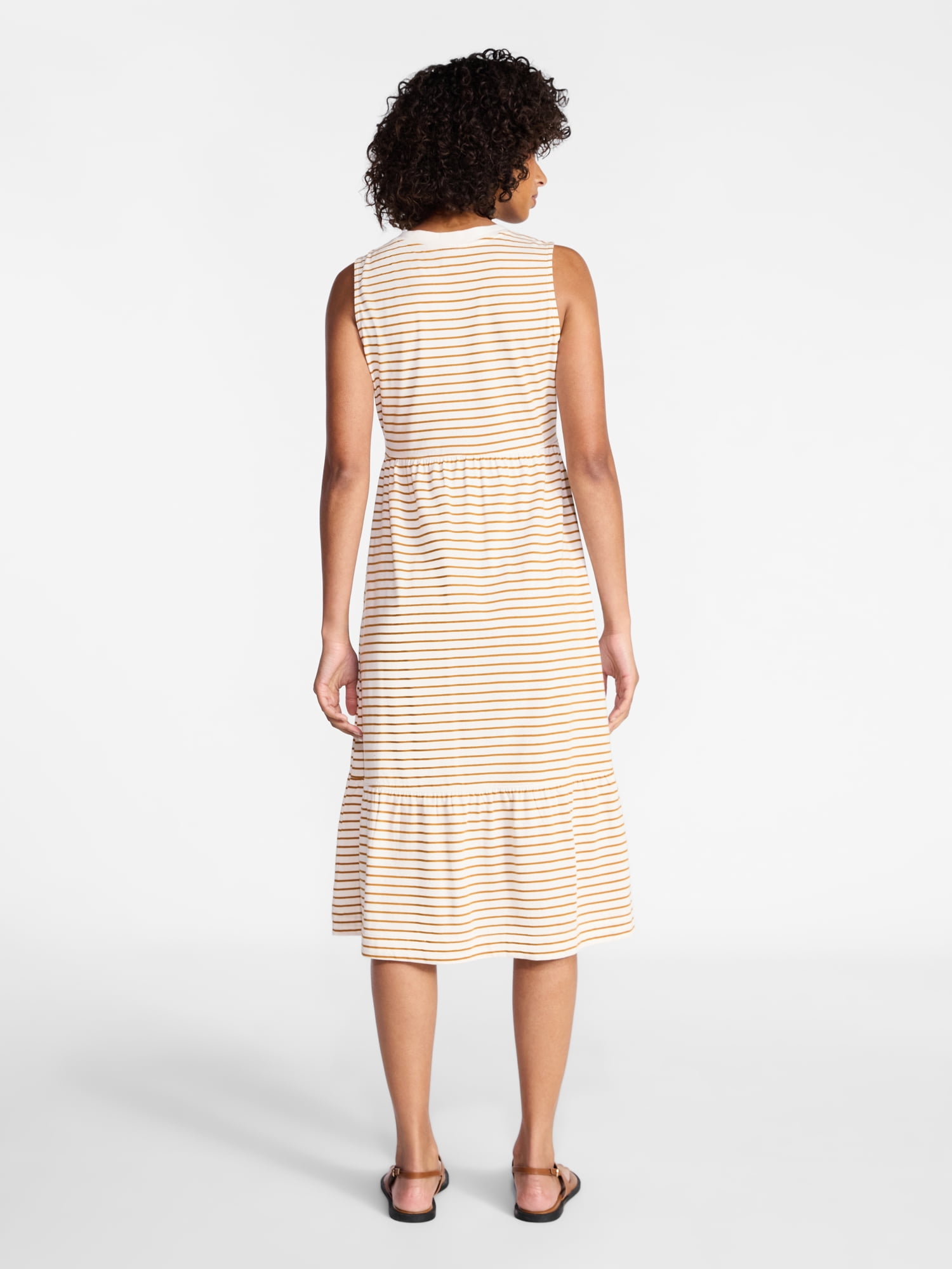 Time and Tru Women's Cotton Sleeveless Tiered Midi Dress, Sizes XS-XXXL