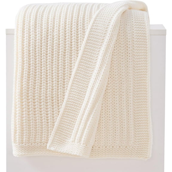 Chunky Knit White Throw Blanket for Couch Soft Cozy Thick Cable Knitted Throw Blankets for Sofa Bed Cute Decorative Christmas Throw Blanket for Living Room,50"x 60",Cream White