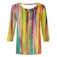 thumbnail image 4 of JSKUMAR 3/4 Sleeve Tops Striped Colorful Print Round Neck T-shirts Plus Size Basic Tees Casual Loose Pullovers Shirts Orange,XXXXL, 4 of 5