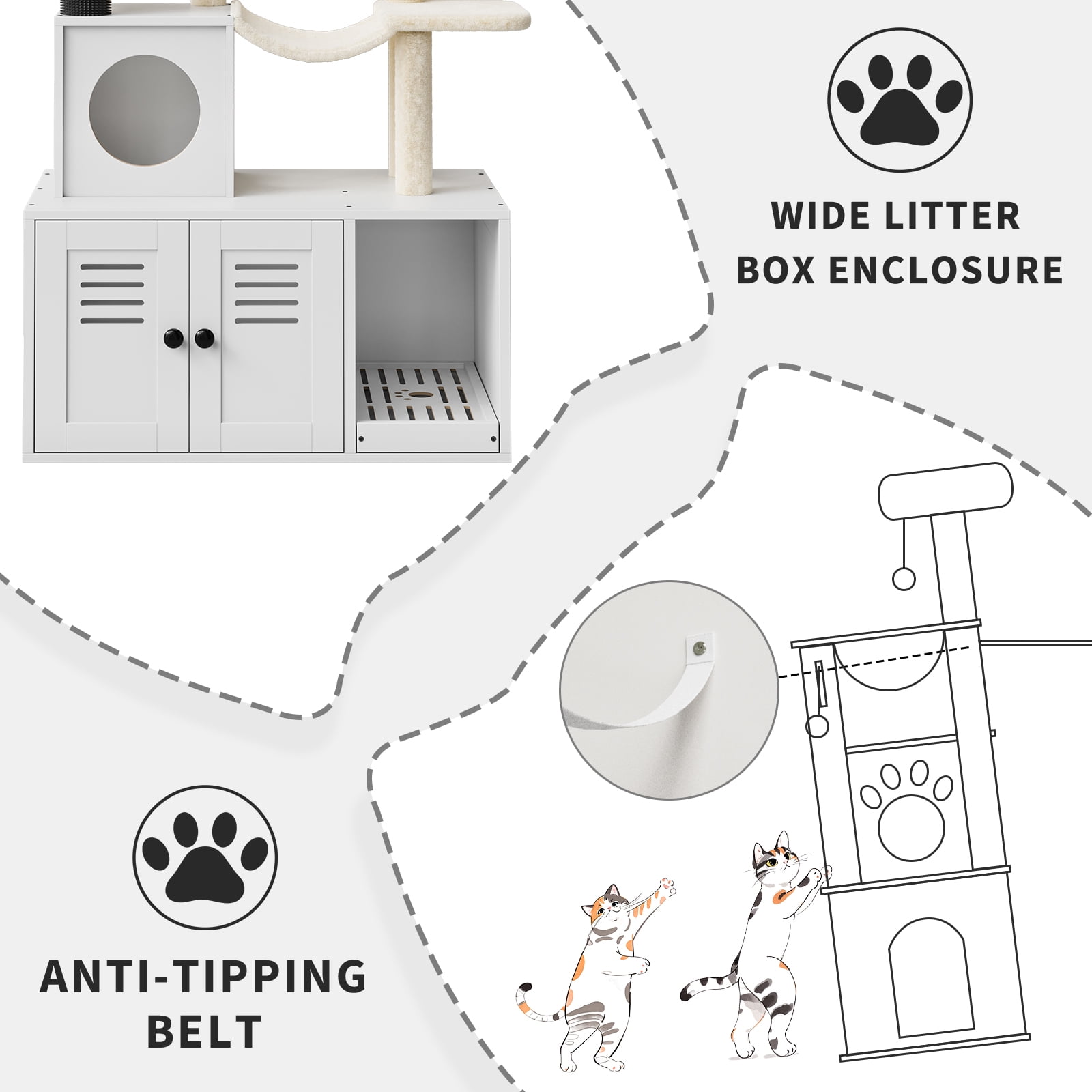 TEQIN Cat Tree with Litter Box Enclosure Furniture,Modern Cat Tower, 53.7’’ H Cat Condo with Sisal Scratching Post and Hammock, Indoor Pet Furniture with Large Platform